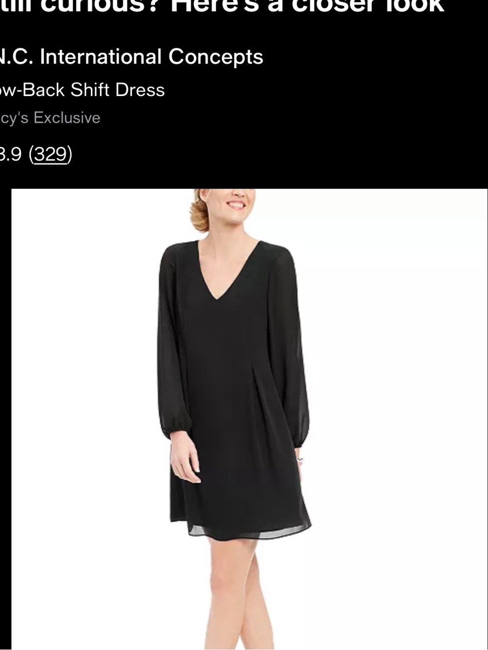 INC International Concepts Dresses Black Bow-Back V-Neck Shift Dress XL flowy! - Picture 3 of 17